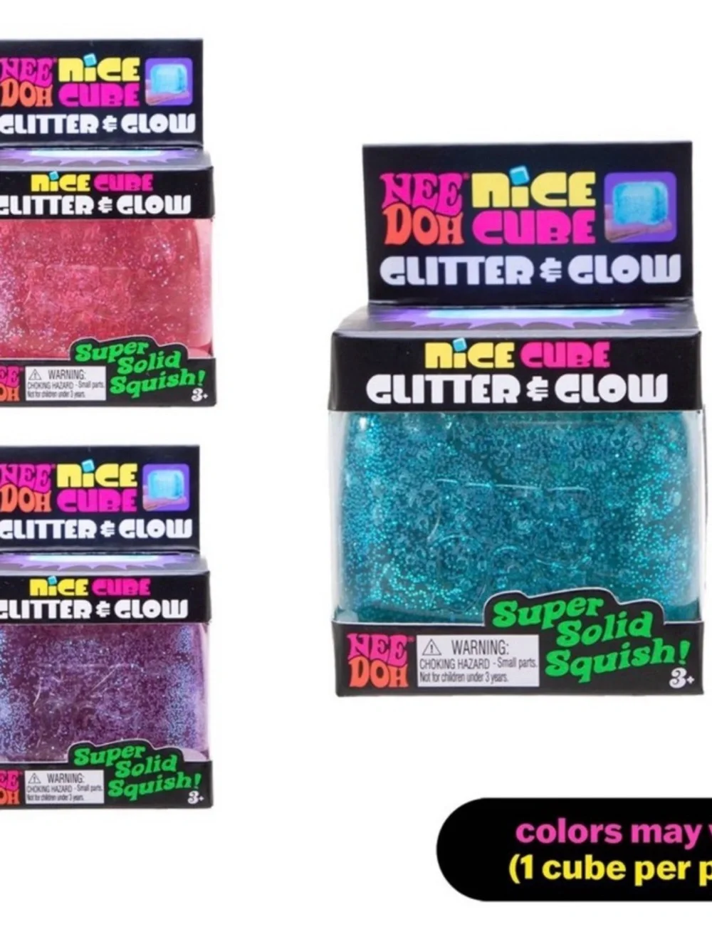 NeeDoh Nice Cube Glitter & Glow Squish Blue or Pink - Picture 5 of 6